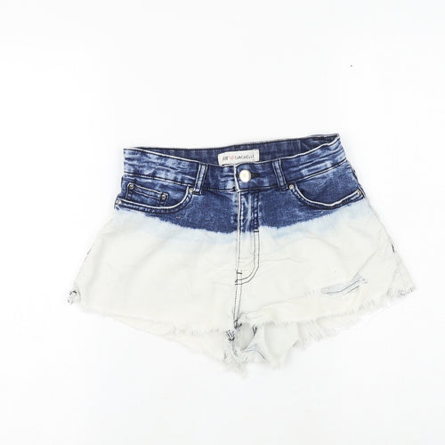H&M Womens Blue Colourblock 100% Cotton Cut-Off Shorts Size 8 Regular Zip