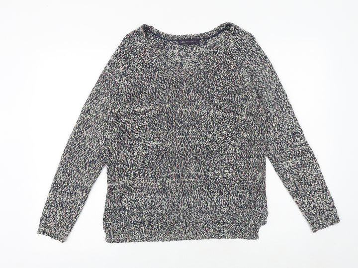 Marks and Spencer Womens Multicoloured V-Neck Acrylic Pullover Jumper Size 8