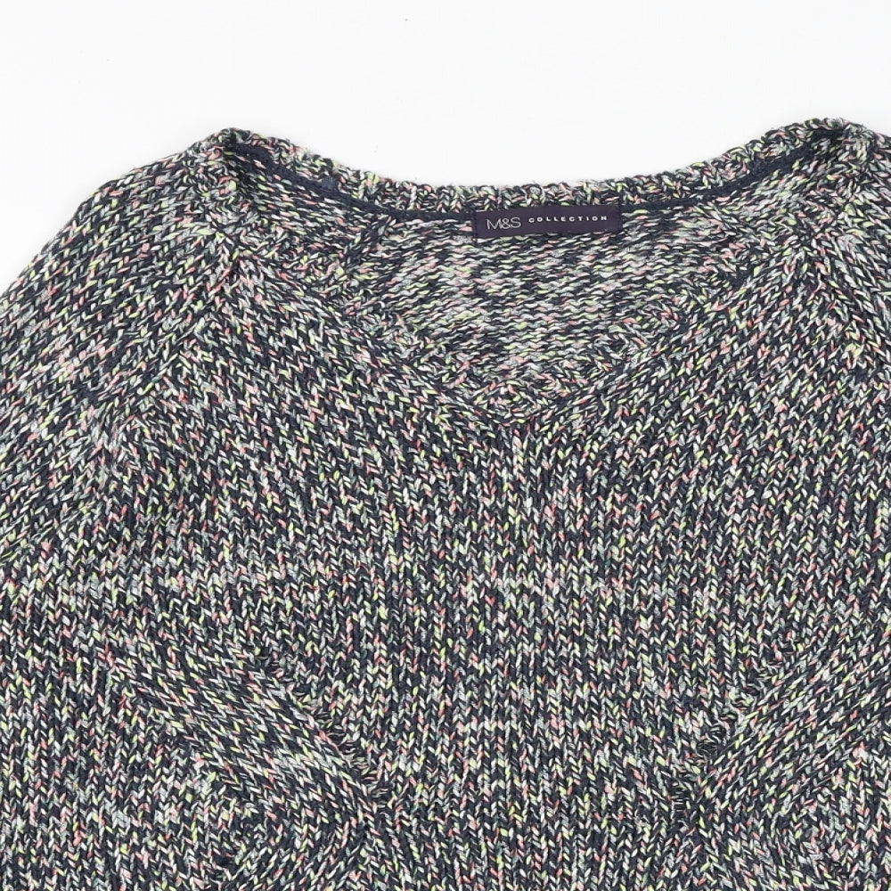 Marks and Spencer Womens Multicoloured V-Neck Acrylic Pullover Jumper Size 8