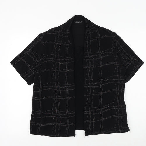 Berkertex Womens Black Plaid Viscose Kimono Blouse Size 18 V-Neck