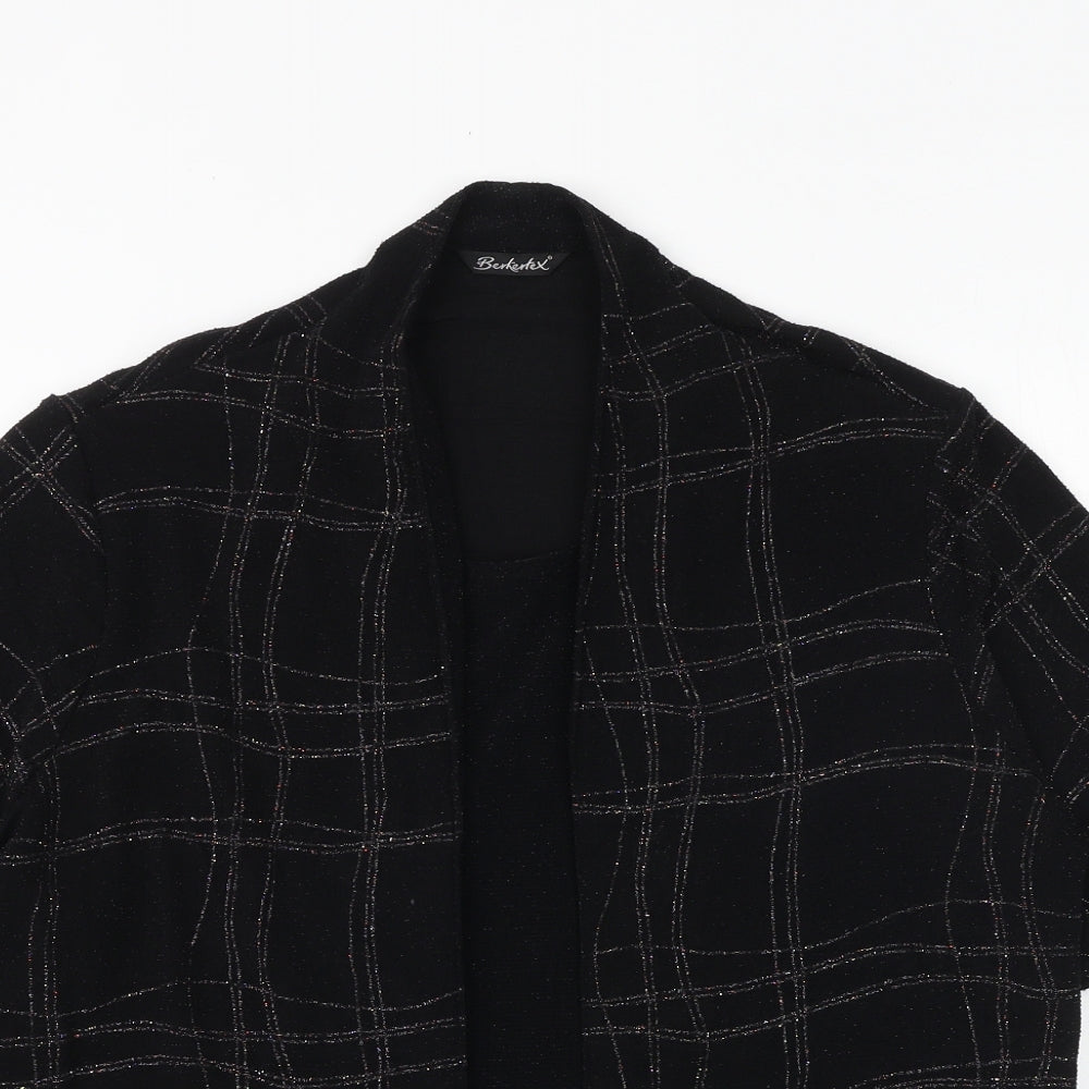 Berkertex Womens Black Plaid Viscose Kimono Blouse Size 18 V-Neck