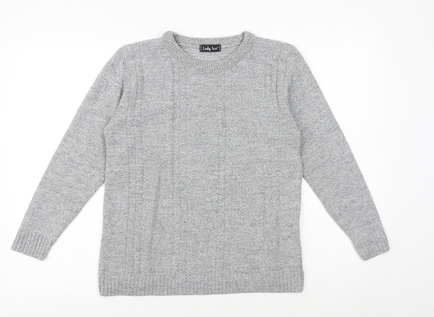 Lady Ice Womens Grey Round Neck Acrylic Pullover Jumper Size S