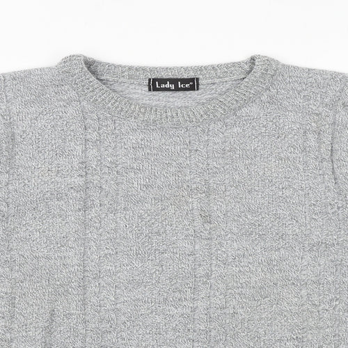 Lady Ice Womens Grey Round Neck Acrylic Pullover Jumper Size S