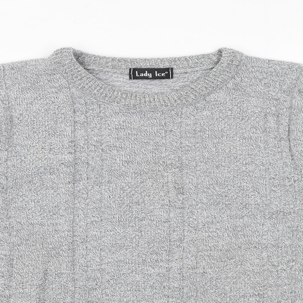 Lady Ice Womens Grey Round Neck Acrylic Pullover Jumper Size S
