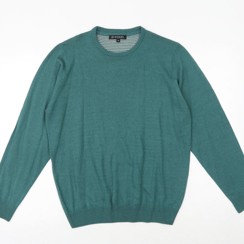 Avenue Mens Green Round Neck Acrylic Pullover Jumper Size M Long Sleeve