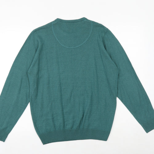 Avenue Mens Green Round Neck Acrylic Pullover Jumper Size M Long Sleeve