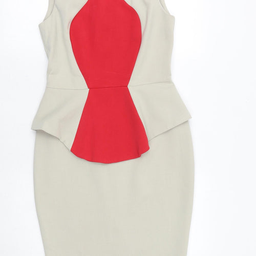 Closet Womens Grey Colourblock Polyester Bodycon Size 10 Round Neck Zip