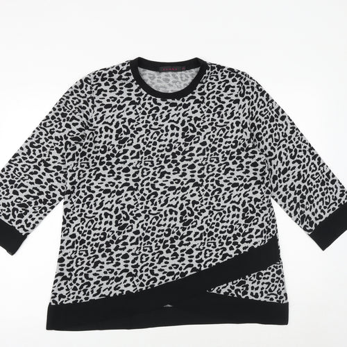 Tenki Womens Grey Animal Print Cotton Basic Blouse Size M Round Neck