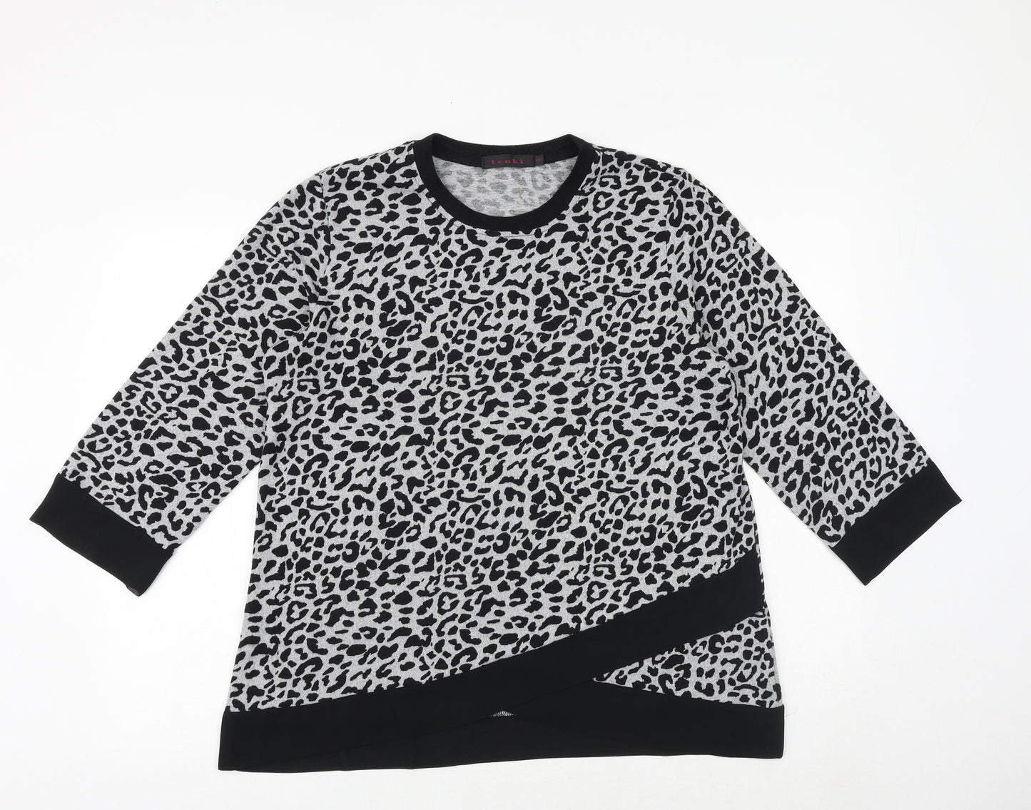 Tenki Womens Grey Animal Print Cotton Basic Blouse Size M Round Neck