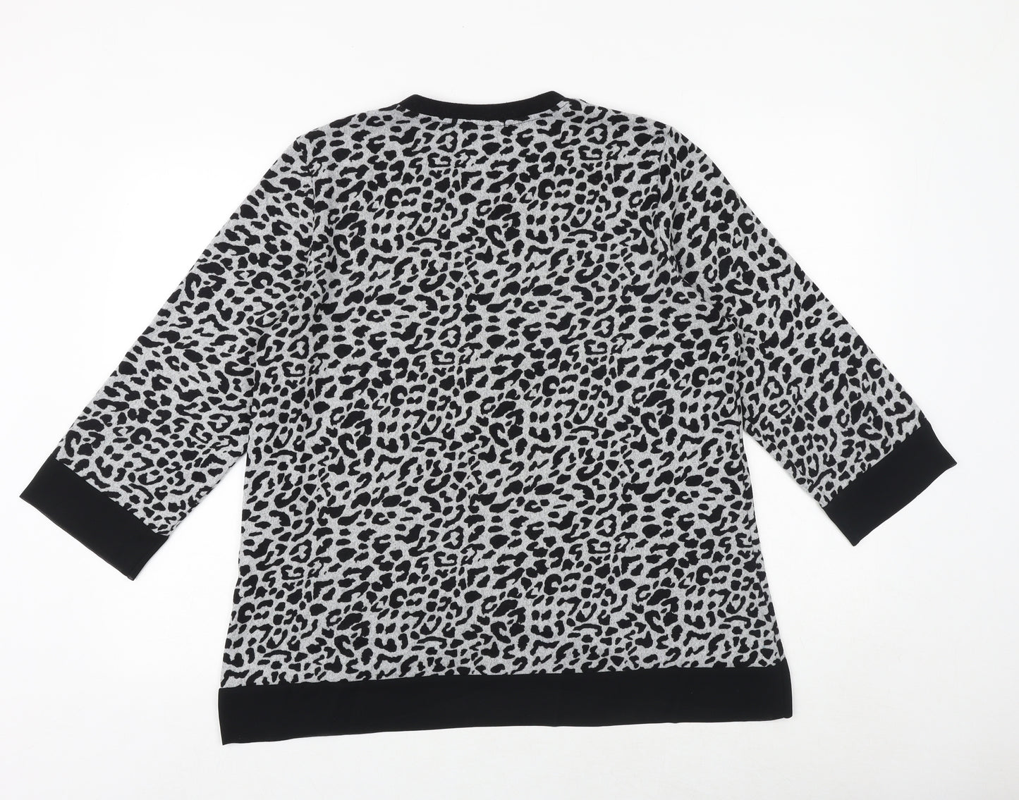 Tenki Womens Grey Animal Print Cotton Basic Blouse Size M Round Neck