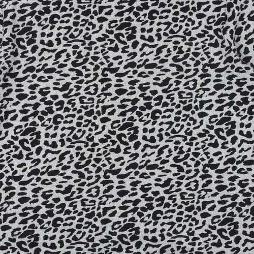 Tenki Womens Grey Animal Print Cotton Basic Blouse Size M Round Neck