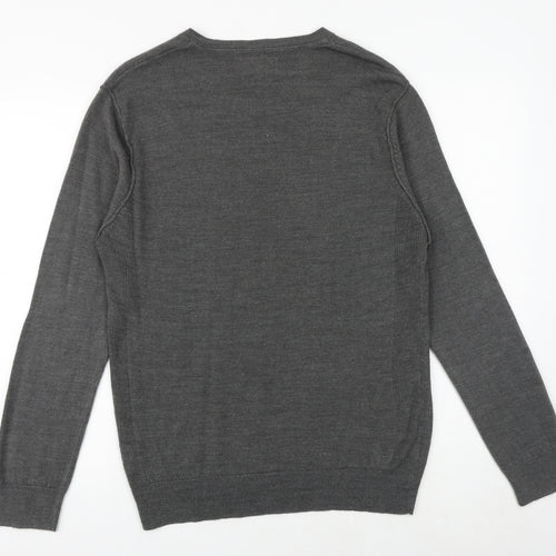 Twisted Soul Mens Grey V-Neck Acrylic Pullover Jumper Size M Long Sleeve