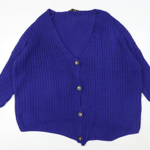 Elk Womens Blue V-Neck Acrylic Cardigan Jumper Size M