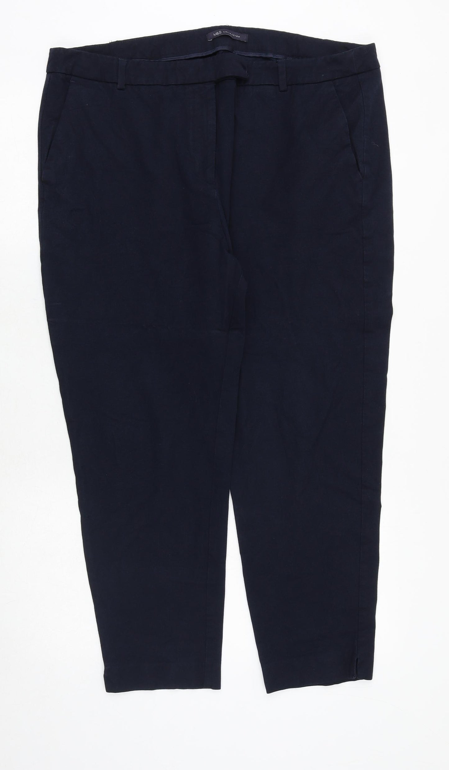 Marks and Spencer Womens Blue Cotton Capri Trousers Size 20 Regular Zip
