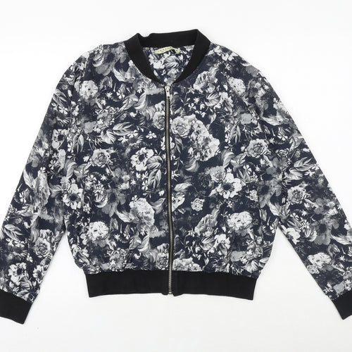 INNOCENCE Womens Black Floral Bomber Jacket Jacket Size 14 Zip
