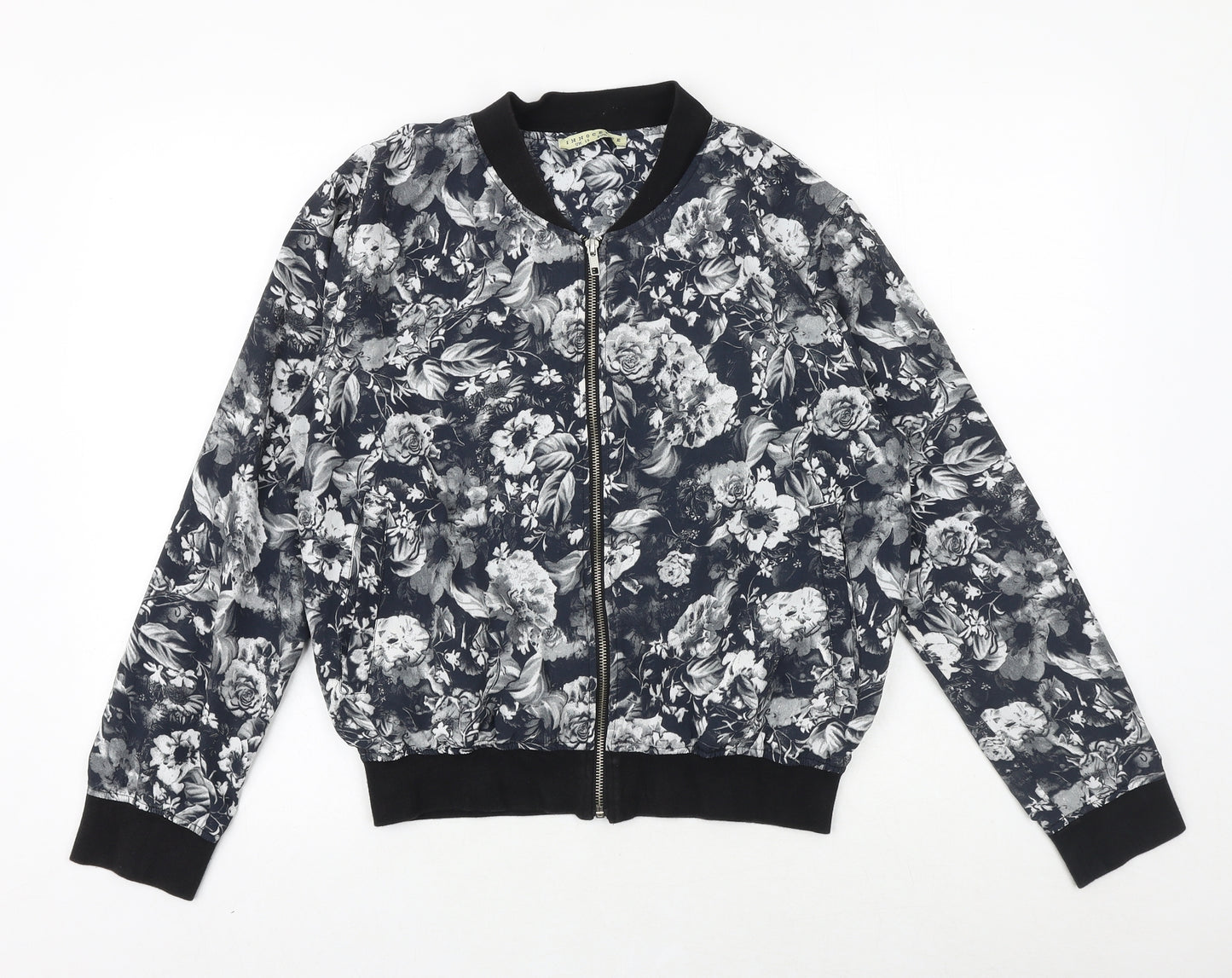 INNOCENCE Womens Black Floral Bomber Jacket Jacket Size 14 Zip