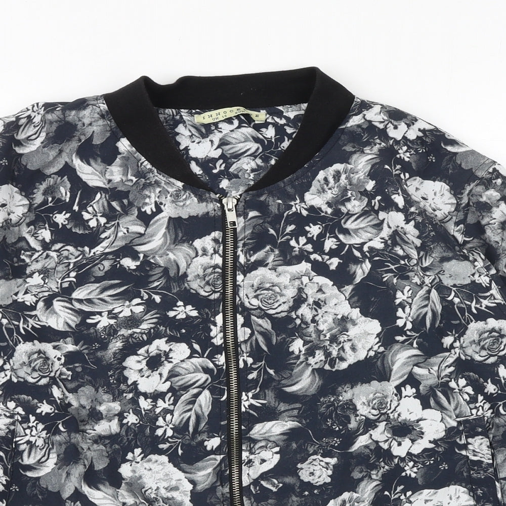 INNOCENCE Womens Black Floral Bomber Jacket Jacket Size 14 Zip