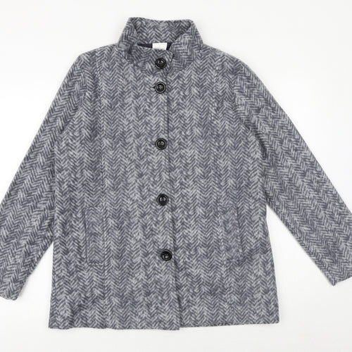 Anna De Lancay Womens Grey Herringbone Pea Coat Coat Size S Button