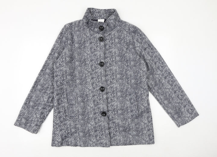 Anna De Lancay Womens Grey Herringbone Pea Coat Coat Size S Button