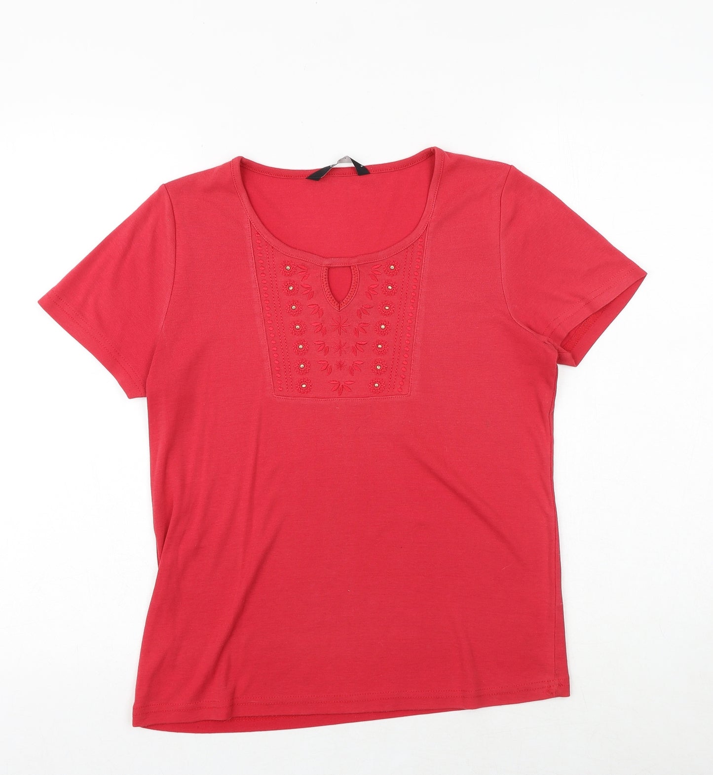 Bonmarché Womens Red Cotton Basic T-Shirt Size S Round Neck
