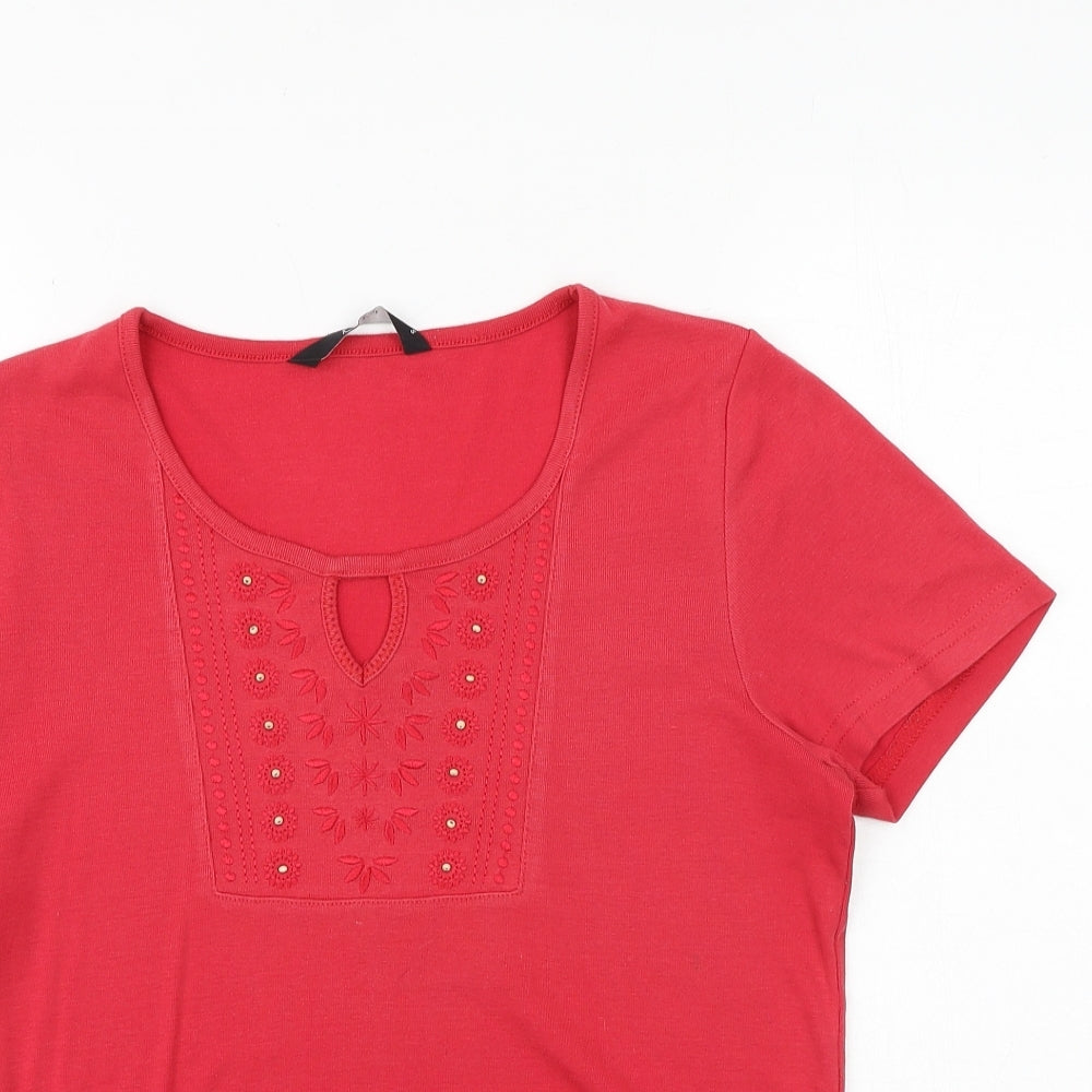 Bonmarché Womens Red Cotton Basic T-Shirt Size S Round Neck
