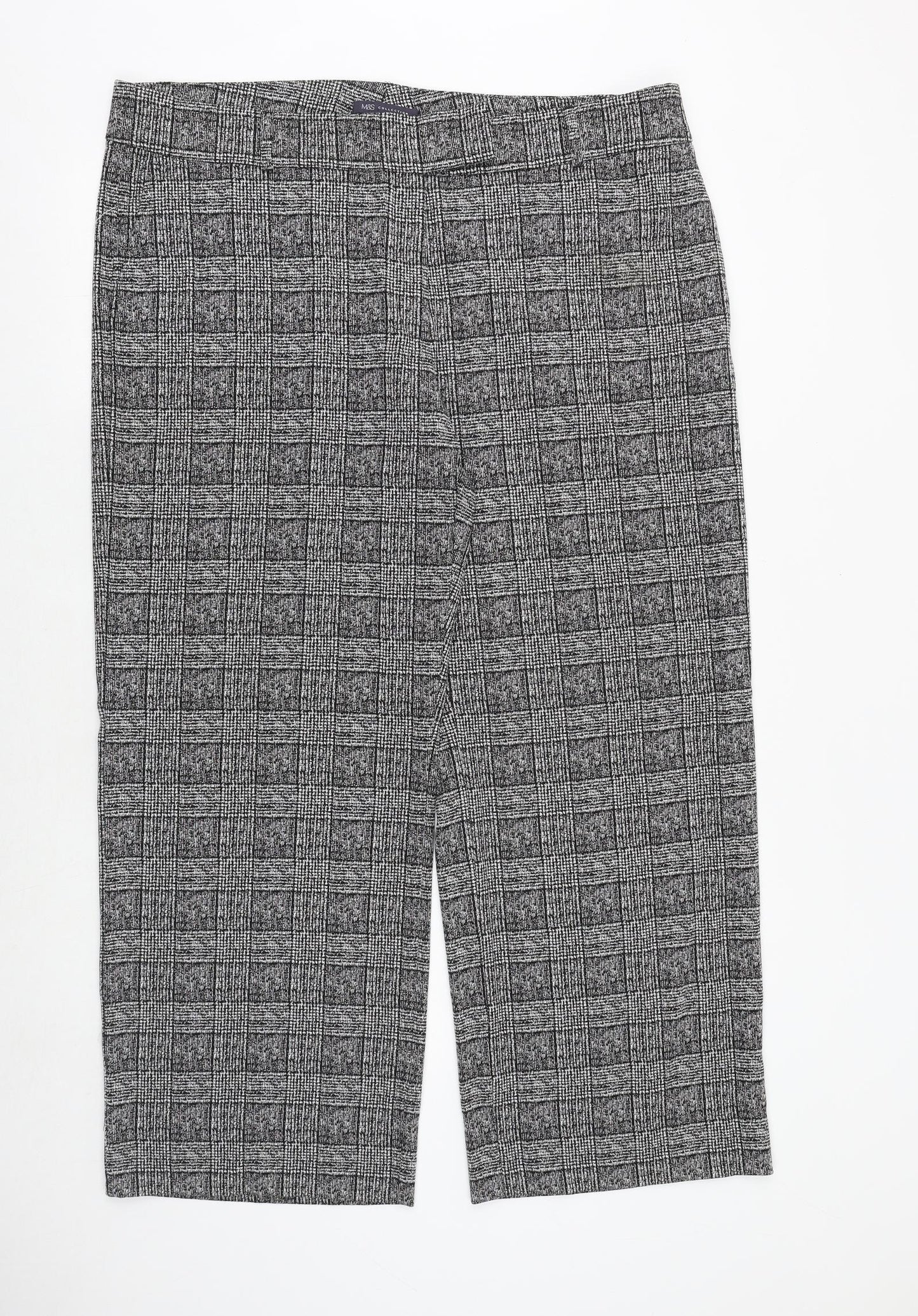 Marks and Spencer Womens Black Plaid Viscose Trousers Size 20 Regular Zip