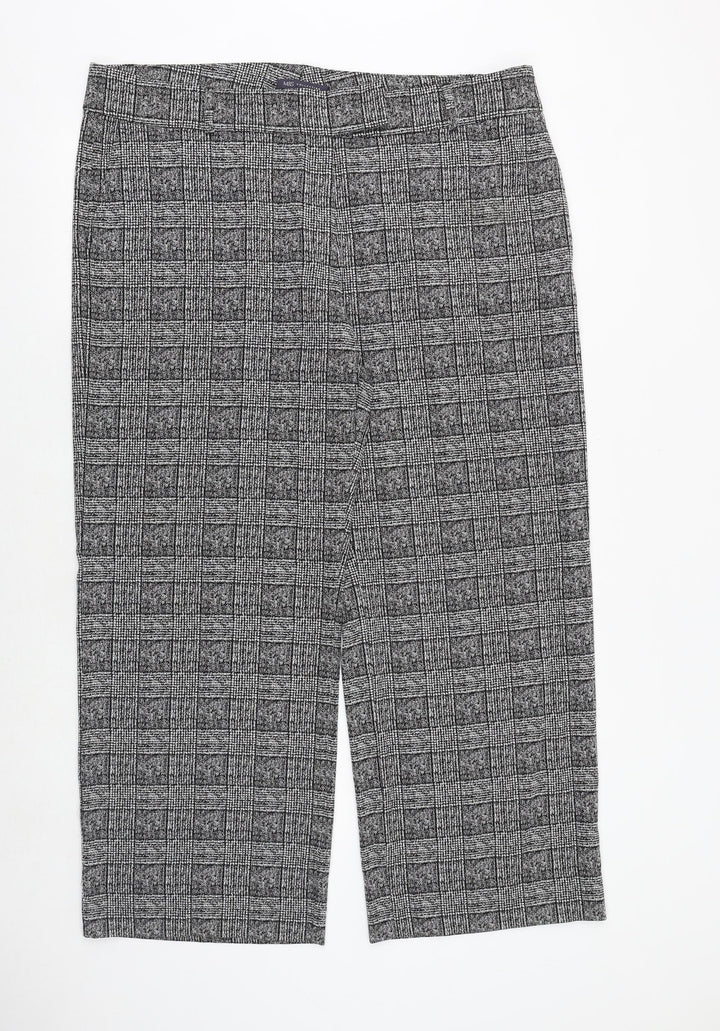 Marks and Spencer Womens Black Plaid Viscose Trousers Size 20 Regular Zip