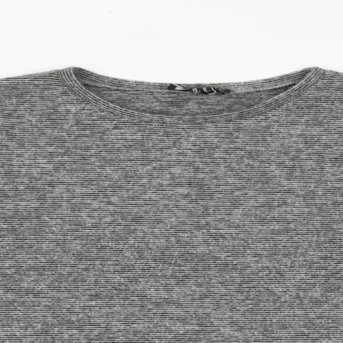 New Look Womens Grey Herringbone Viscose Basic Blouse Size M Round Neck