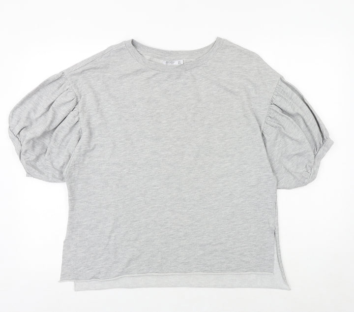 Bershka Womens Grey Polyester Basic T-Shirt Size S Round Neck