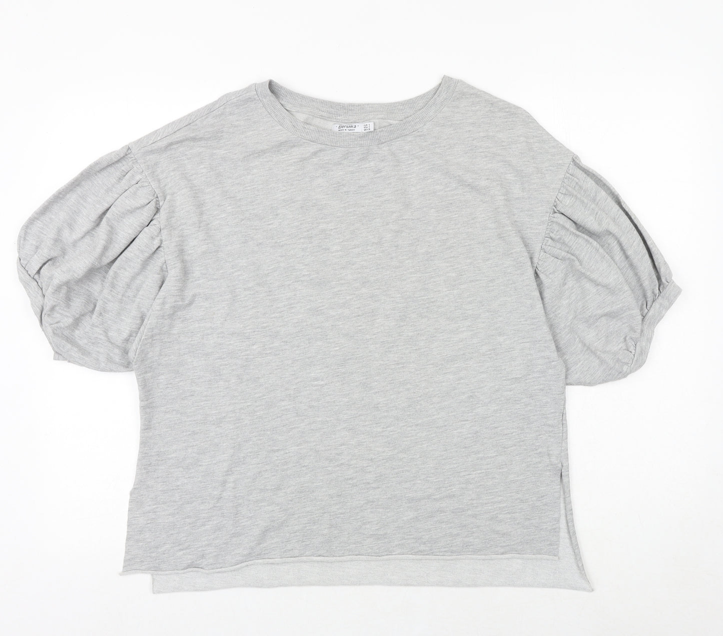 Bershka Womens Grey Polyester Basic T-Shirt Size S Round Neck