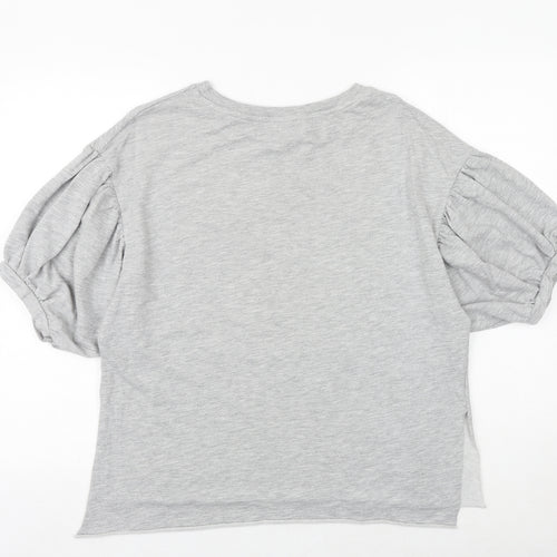 Bershka Womens Grey Polyester Basic T-Shirt Size S Round Neck