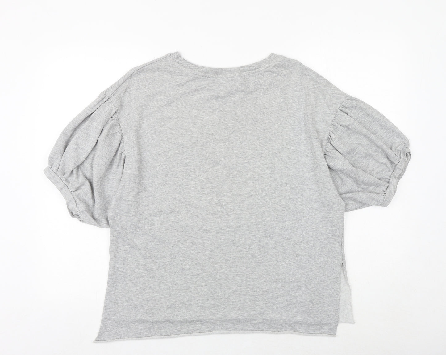 Bershka Womens Grey Polyester Basic T-Shirt Size S Round Neck