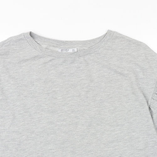 Bershka Womens Grey Polyester Basic T-Shirt Size S Round Neck
