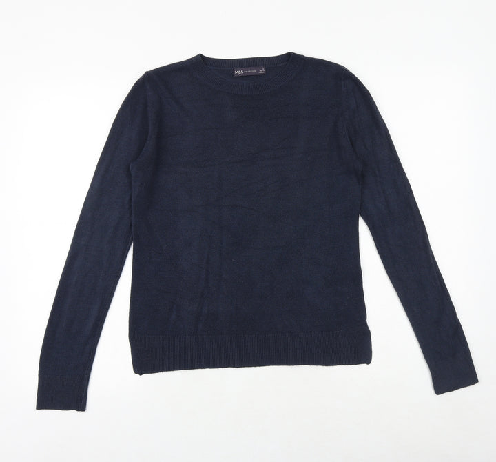 Marks and Spencer Womens Blue Round Neck Acrylic Pullover Jumper Size 10