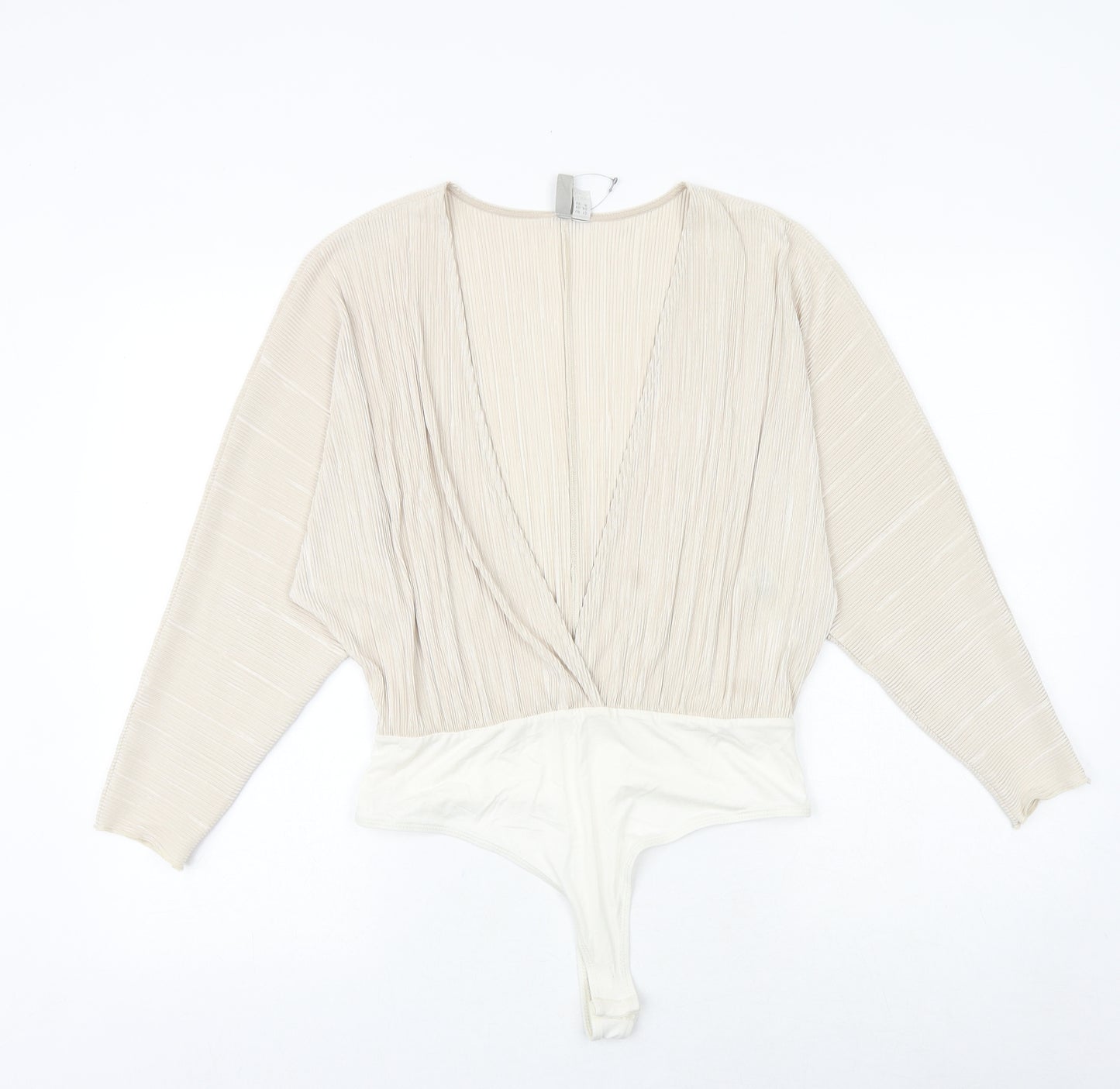 ASOS Womens Ivory Viscose Bodysuit One-Piece Size 12 Snap - Plisse
