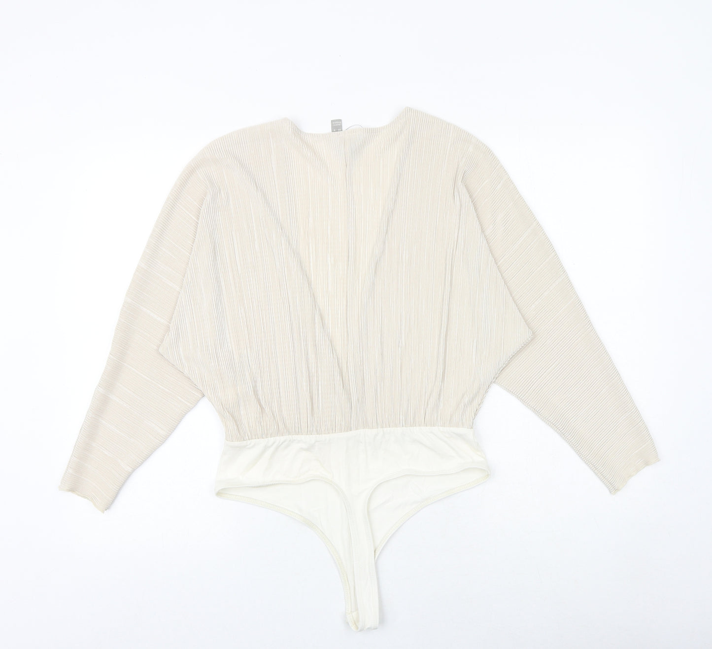 ASOS Womens Ivory Viscose Bodysuit One-Piece Size 12 Snap - Plisse