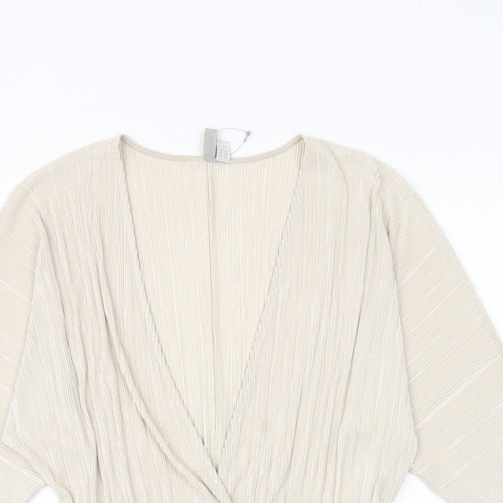 ASOS Womens Ivory Viscose Bodysuit One-Piece Size 12 Snap - Plisse