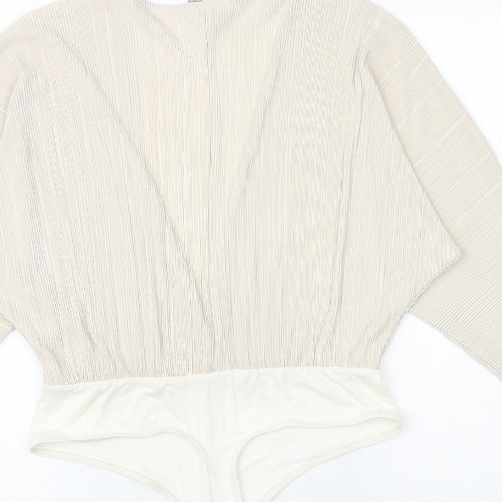 ASOS Womens Ivory Viscose Bodysuit One-Piece Size 12 Snap - Plisse