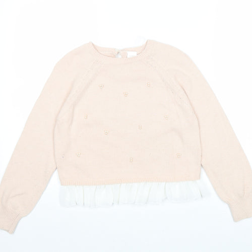NEXT Girls Pink Round Neck Nylon Pullover Jumper Size 9 Years Button