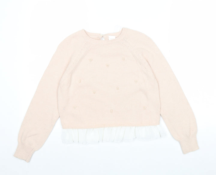 NEXT Girls Pink Round Neck Nylon Pullover Jumper Size 9 Years Button