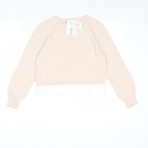 NEXT Girls Pink Round Neck Nylon Pullover Jumper Size 9 Years Button