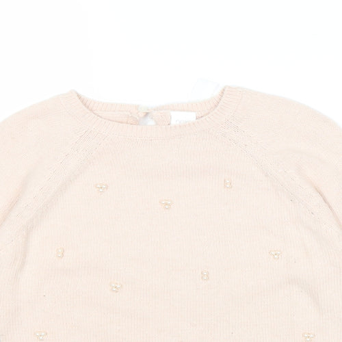 NEXT Girls Pink Round Neck Nylon Pullover Jumper Size 9 Years Button
