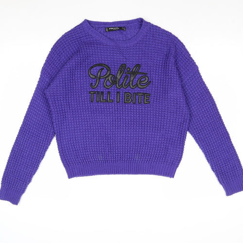 FB Sister Womens Purple Round Neck Acrylic Pullover Jumper Size XS - Polite Till I Bite