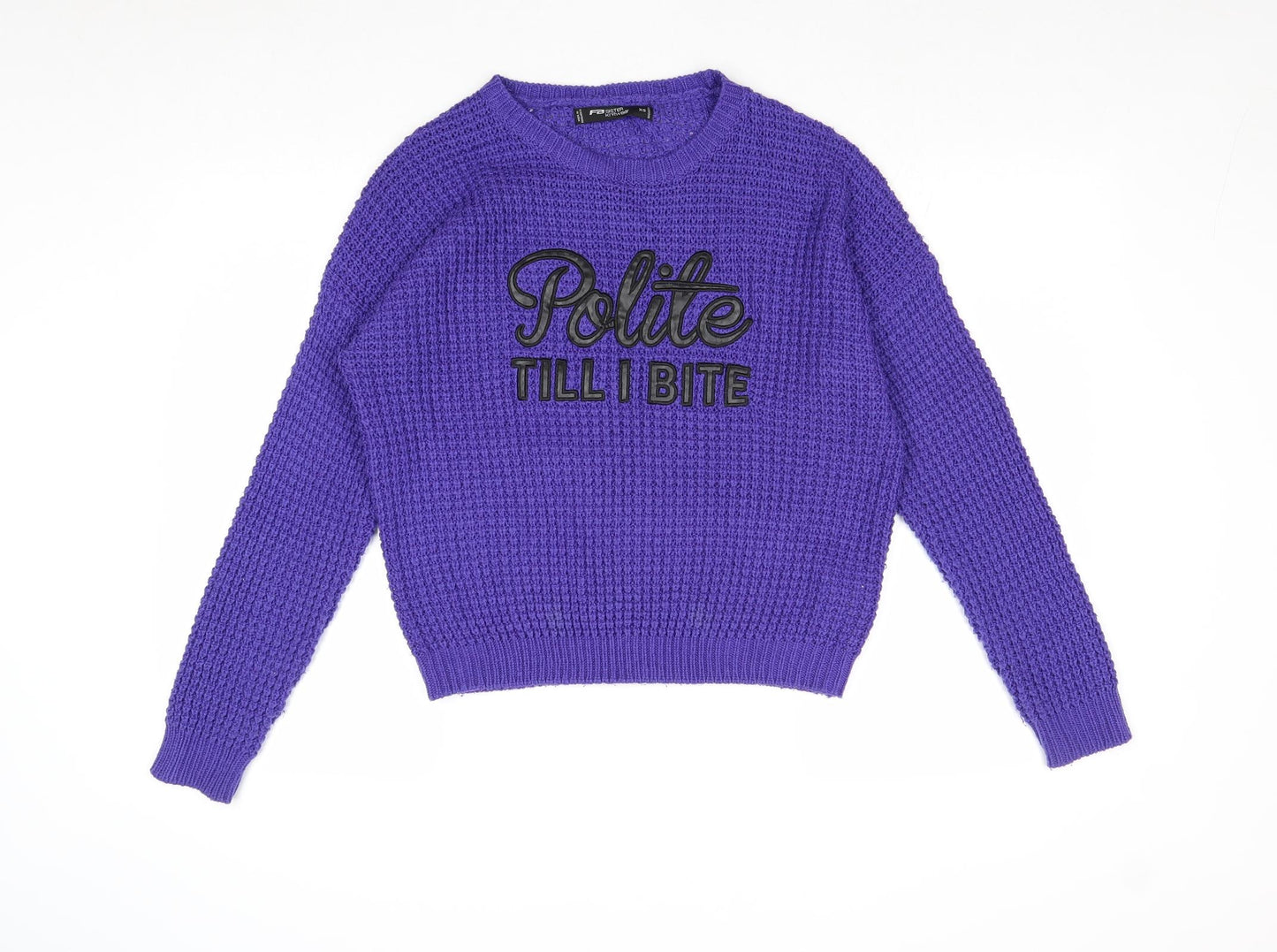 FB Sister Womens Purple Round Neck Acrylic Pullover Jumper Size XS - Polite Till I Bite