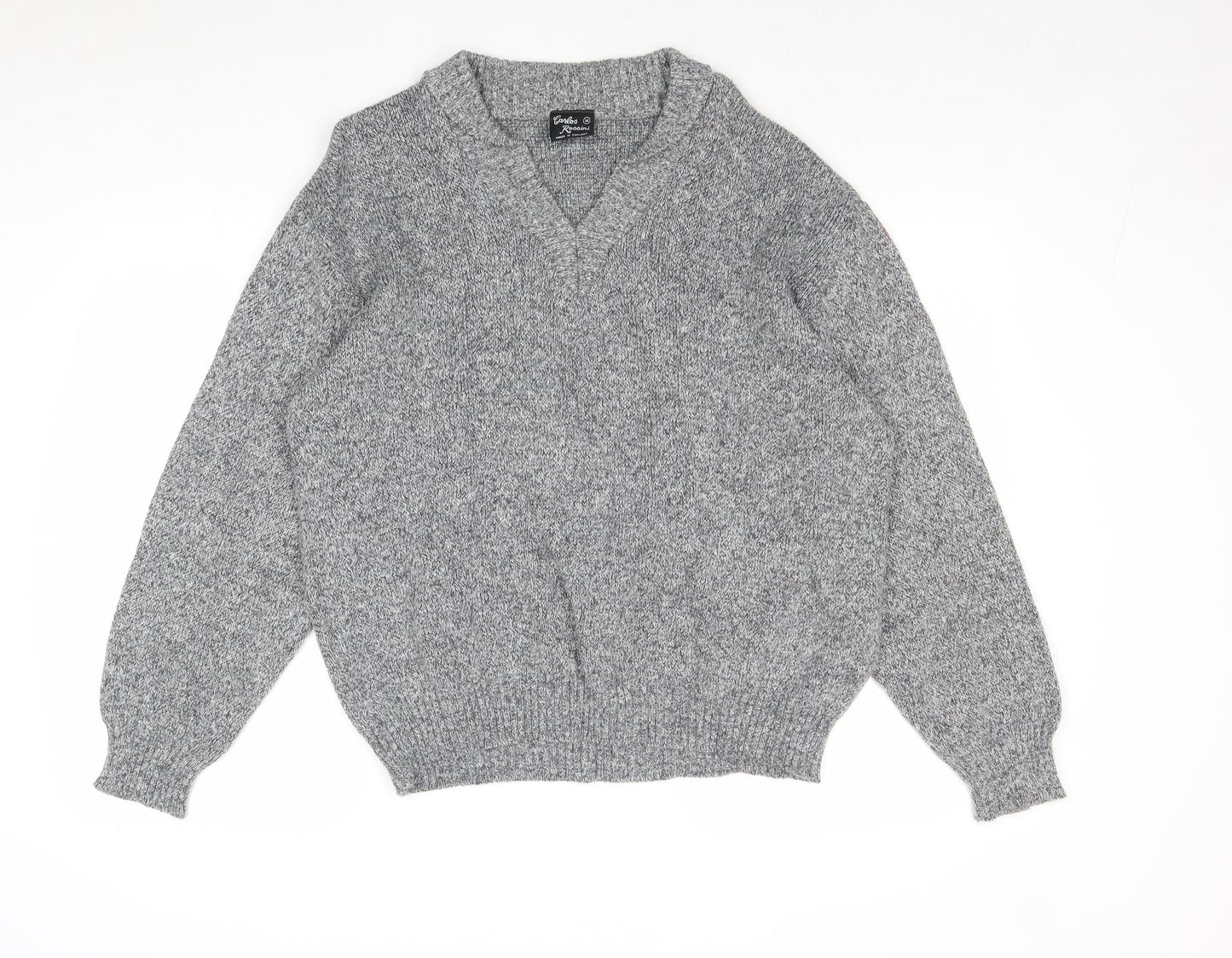Carlos Rossini Womens Grey V-Neck Acetate Pullover Jumper Size M