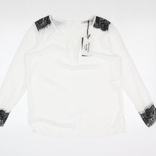Infinito Womens White Polyester Basic Blouse Size M Boat Neck - Lace Detail