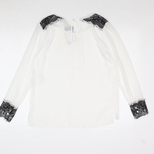 Infinito Womens White Polyester Basic Blouse Size M Boat Neck - Lace Detail