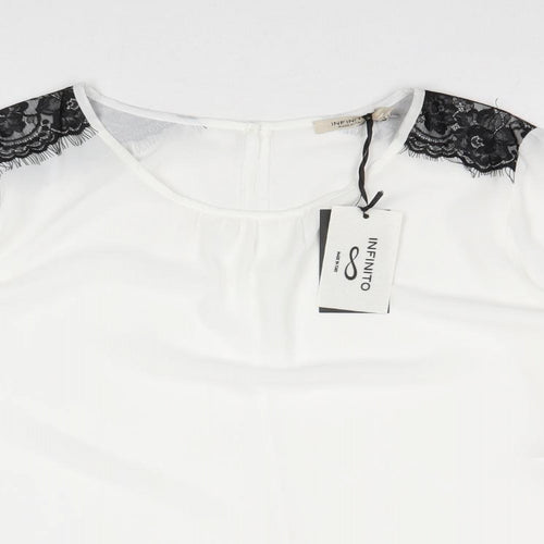 Infinito Womens White Polyester Basic Blouse Size M Boat Neck - Lace Detail