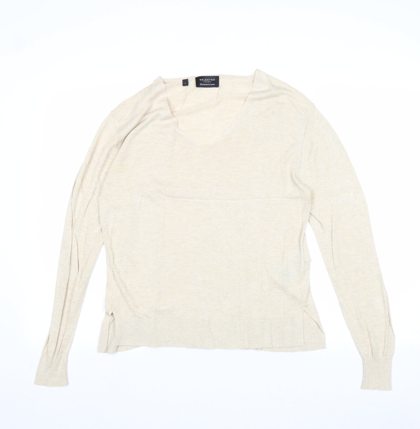 Selected Femme Womens Beige Scoop Neck Viscose Pullover Jumper Size L