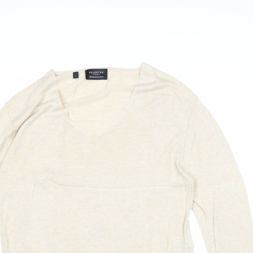 Selected Femme Womens Beige Scoop Neck Viscose Pullover Jumper Size L